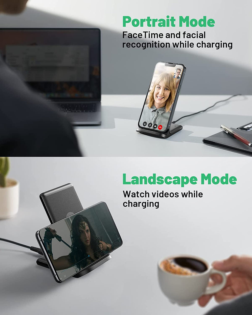 Wireless Charger, 15W Fast Wireless Charging Phone Station with LED