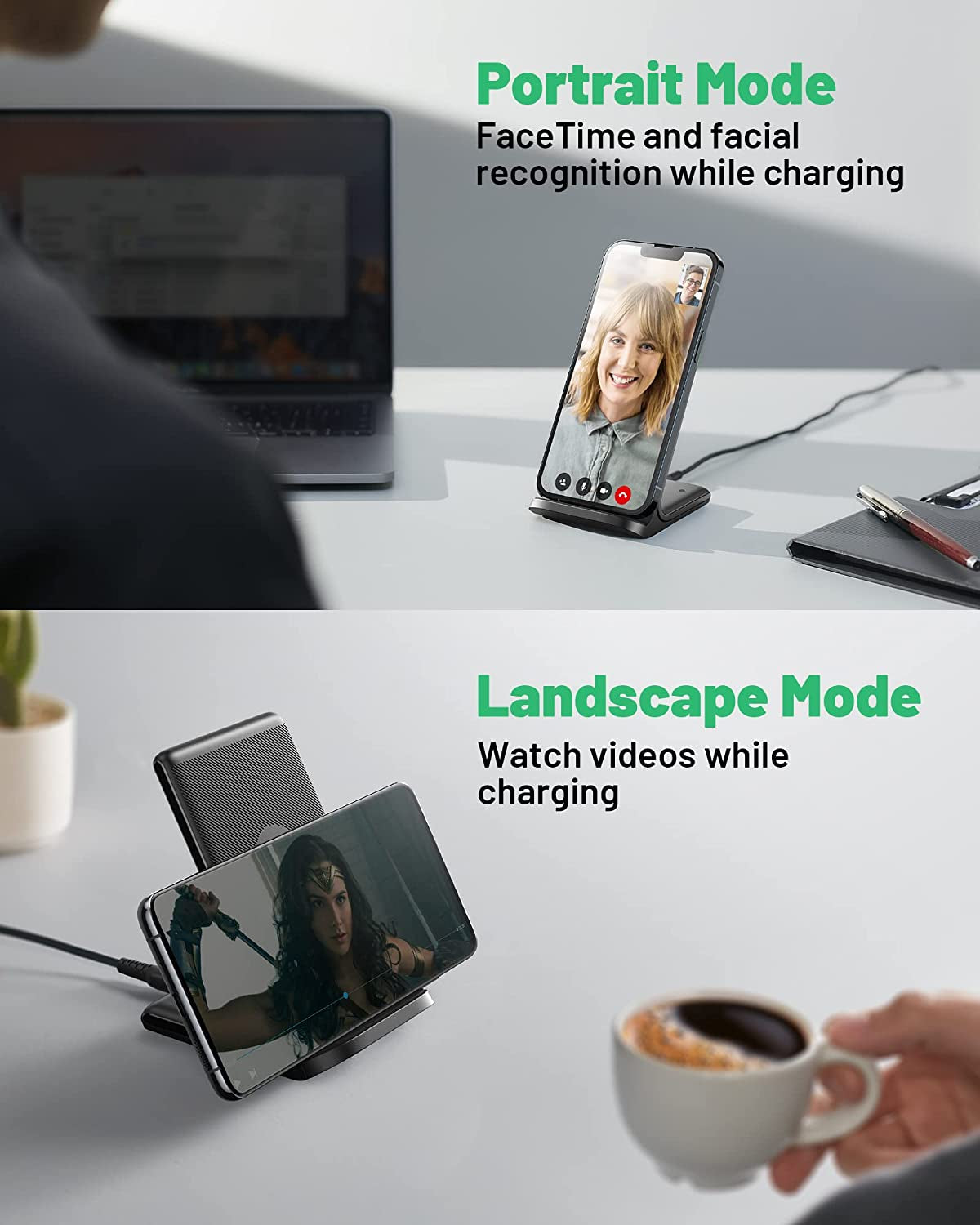 Wireless Charger, 15W Fast Wireless Charging Phone Station with LED